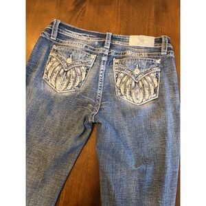 Miss Me Boot Cut Low Rise Y2K Jeans Sz 30 Embellished Flap Pocket Wings Festival